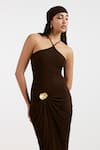 Deme By Gabriella_Brown Halter Neck Expresso Designer Dress _Online_at_Aza_Fashions