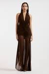 Deme By Gabriella_Brown Halter Neck Expresso Draped Gown _Online_at_Aza_Fashions