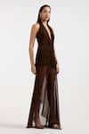 Buy_Deme By Gabriella_Brown Halter Neck Expresso Draped Gown _Online_at_Aza_Fashions