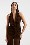 Shop_Deme By Gabriella_Brown Halter Neck Expresso Draped Gown _Online_at_Aza_Fashions