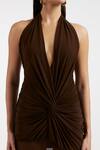 Deme By Gabriella_Brown Halter Neck Expresso Draped Gown _at_Aza_Fashions