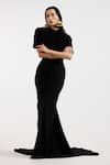 Deme By Gabriella_Black High Neck Designer Isadora Gown And Cape Set _Online_at_Aza_Fashions