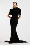 Deme By Gabriella_Black High Neck Designer Isadora Gown And Cape Set _at_Aza_Fashions