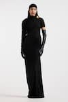 Buy_Deme By Gabriella_Black Brooches Open Neck Draped Designer Dress _Online_at_Aza_Fashions