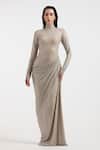 Buy_Deme By Gabriella_Silver Rhinestones High Neck Designer Gown _at_Aza_Fashions