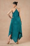 Shop_Dori & CO._Teal Silk, Crepe Metallic Thread V-neck Blue Designer Dress _at_Aza_Fashions