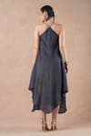 Shop_Dori & CO._Blue Tissue, Silk Embroidery V-neck Metal Hand Dress _at_Aza_Fashions