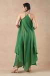 Shop_Dori & CO._Emerald Green Silk, Tissue Embroidery V-neck Designer Dress _at_Aza_Fashions