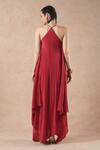 Shop_Dori & CO._Red Embroidery V-neck Ruby Silk Crepe Dress _at_Aza_Fashions