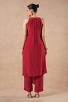 Shop_Dori & CO._Red Silk Embroidery Round Neck Ruby Metal Hand Kurta Set _at_Aza_Fashions