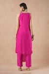 Shop_Dori & CO._Pink Silk, Crepe Embroidery Round Neck Hot Kurta And Pants Set _at_Aza_Fashions