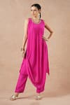 Buy_Dori & CO._Pink Silk, Crepe Embroidery Round Neck Hot Kurta And Pants Set _at_Aza_Fashions