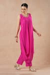 Shop_Dori & CO._Pink Silk, Crepe Embroidery Round Neck Hot Kurta And Pants Set _Online_at_Aza_Fashions