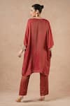 Shop_Dori & CO._Red Silk, Tissue Embroidery V-neck Ruby Metal Hand Kurta Set _at_Aza_Fashions