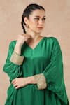 Buy_Dori & CO._Emerald Green Embroidery V-neck Silk Crepe Kurta And Pants Set _Online_at_Aza_Fashions