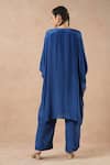 Shop_Dori & CO._Sapphire Embroidery V-neck Blue Silk Crepe Set _at_Aza_Fashions