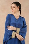 Shop_Dori & CO._Sapphire Embroidery V-neck Blue Silk Crepe Set _Online_at_Aza_Fashions