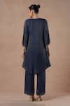 Shop_Dori & CO._Blue Tissue, Silk Embroidery V-neck Midnight Metal Kurta Set _at_Aza_Fashions