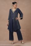 Buy_Dori & CO._Blue Tissue, Silk Embroidery V-neck Midnight Metal Kurta Set _at_Aza_Fashions