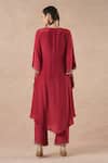 Shop_Dori & CO._Red Embroidery V-neck Ruby Silk Crepe Kurta And Pants Set _at_Aza_Fashions