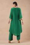 Shop_Dori & CO._Emerald Green Embroidery V-neck Silk Crepe Kurta Set _at_Aza_Fashions