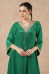 Buy_Dori & CO._Emerald Green Embroidery V-neck Silk Crepe Kurta Set _Online_at_Aza_Fashions