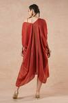 Shop_Dori & CO._Red Embroidery Asymmetric Ruby Metal Hand Kaftan _at_Aza_Fashions