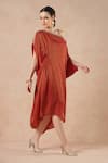 Dori & CO._Red Embroidery Asymmetric Ruby Metal Hand Kaftan _Online_at_Aza_Fashions
