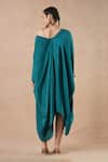 Shop_Dori & CO._Teal Embroidery Off-shoulder Blue Metal Hand Kaftan _at_Aza_Fashions