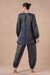 Shop_Dori & CO._Blue Tissue, Silk Embroidery Split V-neck Metal Hand Kurta And Pants Set _at_Aza_Fashions