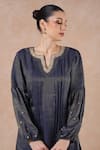 Buy_Dori & CO._Blue Tissue, Silk Embroidery Split V-neck Metal Hand Kurta And Pants Set _Online_at_Aza_Fashions