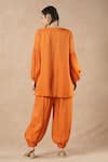 Shop_Dori & CO._Orange Embroidery V-neck Tangerine Kurta And Pants Set _at_Aza_Fashions