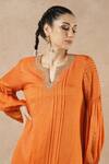 Buy_Dori & CO._Orange Embroidery V-neck Tangerine Kurta And Pants Set _Online_at_Aza_Fashions