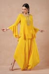 Buy_Dori & CO._Yellow Silk Embroidery Round Neck Golden Crepe Kurta And Pants Set _at_Aza_Fashions
