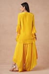Shop_Dori & CO._Yellow Silk Embroidery Round Neck Golden Crepe Kurta And Pants Set _at_Aza_Fashions