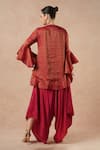 Shop_Dori & CO._Red Tissue, Silk Metallic Thread Round Neck Ruby Kurta And Flared Pants Set _at_Aza_Fashions
