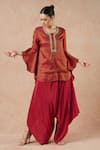 Buy_Dori & CO._Red Tissue, Silk Metallic Thread Round Neck Ruby Kurta And Flared Pants Set _at_Aza_Fashions