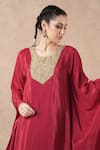 Shop_Dori & CO._Red Embroidery Round Neck Ruby Silk Crepe Kurta And Pants Set _Online_at_Aza_Fashions