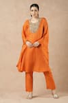 Buy_Dori & CO._Orange Embroidery Round Neck Tangerine Kurta And Pants Set _at_Aza_Fashions