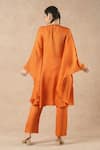 Shop_Dori & CO._Orange Embroidery Round Neck Tangerine Kurta And Pants Set _at_Aza_Fashions