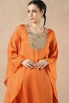 Shop_Dori & CO._Orange Embroidery Round Neck Tangerine Kurta And Pants Set _Online_at_Aza_Fashions