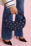 Buy_Modarta_Blue Rhinestones Denim Moon Shaped Purse _at_Aza_Fashions