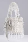 Shop_Modarta_White Crystals, Beads Designer Bucket Bag With _Online_at_Aza_Fashions