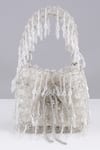 Modarta_White Crystals, Beads Designer Bucket Bag With _at_Aza_Fashions
