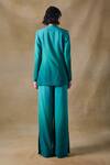 Shop_Pocketful Of Cherrie_Teal Cotton, Shantoon Embroidery Palm Reverie Straight Pants _at_Aza_Fashions