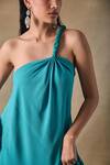 Pocketful Of Cherrie_Teal Cotton, Shantoon One Shoulder Green Twisted Dress _Online_at_Aza_Fashions
