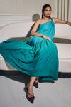 Buy_Pocketful Of Cherrie_Teal Cotton, Shantoon One Shoulder Green Twisted Dress _at_Aza_Fashions