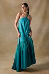 Pocketful Of Cherrie_Teal Cotton, Shantoon One Shoulder Green Twisted Dress _at_Aza_Fashions