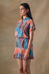 Pocketful Of Cherrie_Multi Color Collared Asilah Stripe Asymmetrical Shirt _Online_at_Aza_Fashions