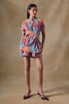 Buy_Pocketful Of Cherrie_Multi Color Collared Asilah Stripe Asymmetrical Shirt 